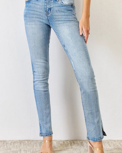 Kancan Full Size Mid Rise Y2K Slit Bootcut Jeans - THE AMERICAN BLUE