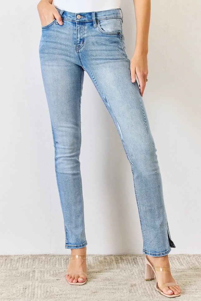 Kancan Full Size Mid Rise Y2K Slit Bootcut Jeans - THE AMERICAN BLUE