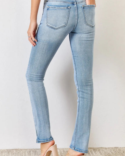 Kancan Full Size Mid Rise Y2K Slit Bootcut Jeans - THE AMERICAN BLUE