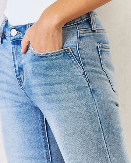 Kancan Full Size Mid Rise Y2K Slit Bootcut Jeans - THE AMERICAN BLUE