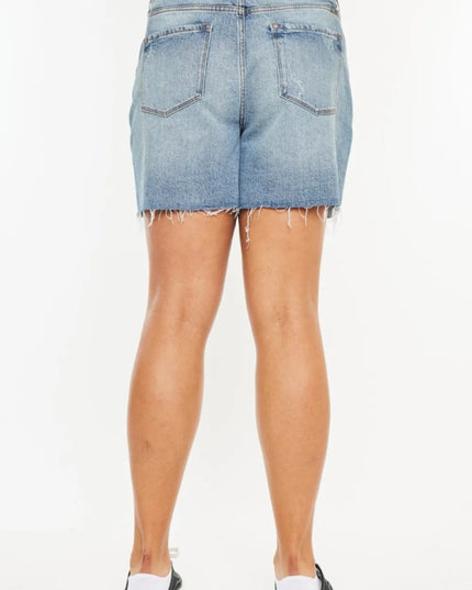 Kancan Full Size Raw Hem High Waist Denim Shorts - THE AMERICAN BLUE
