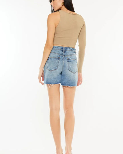 Kancan Full Size Raw Hem High Waist Denim Shorts - THE AMERICAN BLUE