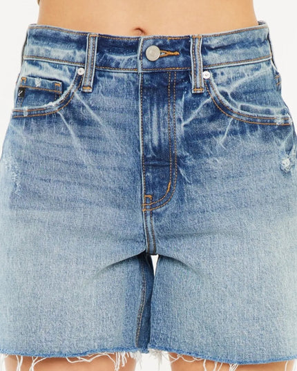 Kancan Full Size Raw Hem High Waist Denim Shorts - THE AMERICAN BLUE