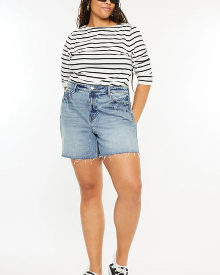Kancan Full Size Raw Hem High Waist Denim Shorts - THE AMERICAN BLUE