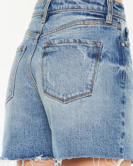 Kancan Full Size Raw Hem High Waist Denim Shorts - THE AMERICAN BLUE