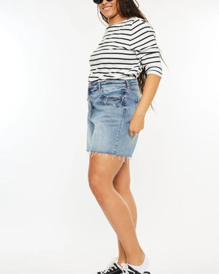 Kancan Full Size Raw Hem High Waist Denim Shorts - THE AMERICAN BLUE