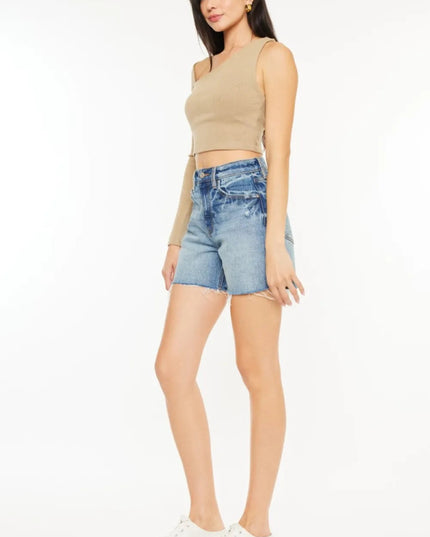 Kancan Full Size Raw Hem High Waist Denim Shorts - THE AMERICAN BLUE