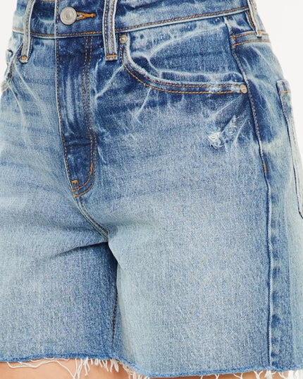 Kancan Full Size Raw Hem High Waist Denim Shorts - THE AMERICAN BLUE
