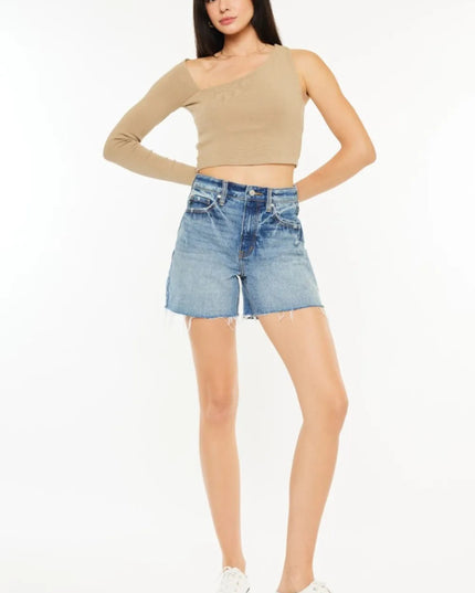 Kancan Full Size Raw Hem High Waist Denim Shorts - THE AMERICAN BLUE