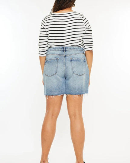Kancan Full Size Raw Hem High Waist Denim Shorts - THE AMERICAN BLUE