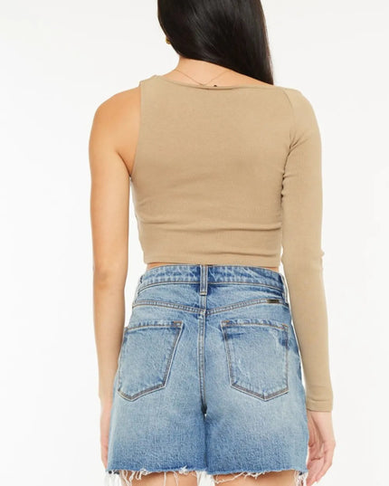Kancan Full Size Raw Hem High Waist Denim Shorts - THE AMERICAN BLUE