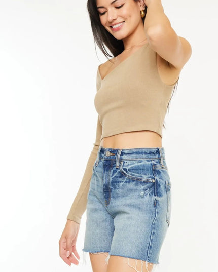 Kancan Full Size Raw Hem High Waist Denim Shorts - THE AMERICAN BLUE