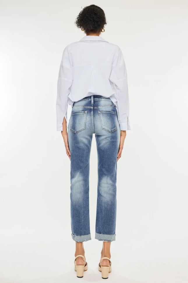 Kancan High Rise Cuffed Straight Jeans - THE AMERICAN BLUE