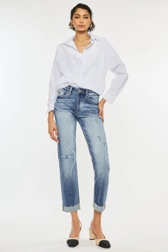 Kancan High Rise Cuffed Straight Jeans - THE AMERICAN BLUE