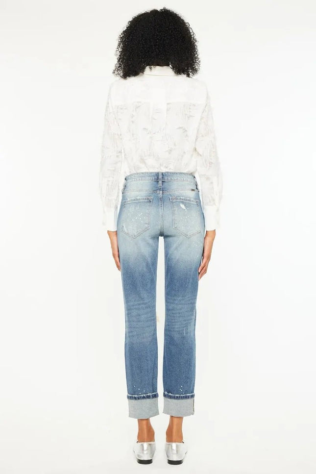 Kancan High Rise Distressed Boyfriend Fit Jeans - THE AMERICAN BLUE