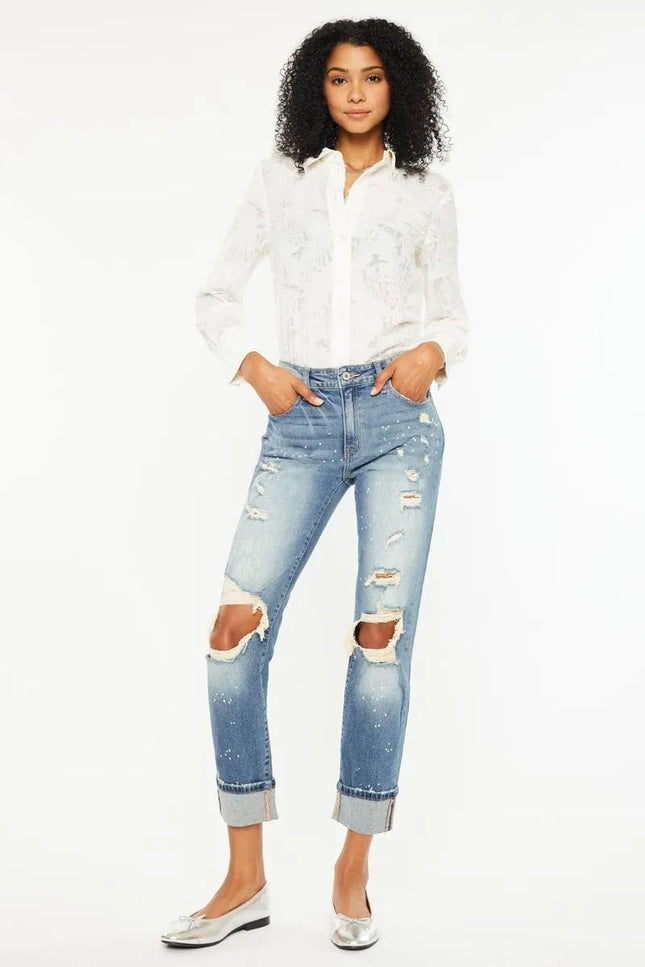 Kancan High Rise Distressed Boyfriend Fit Jeans - THE AMERICAN BLUE