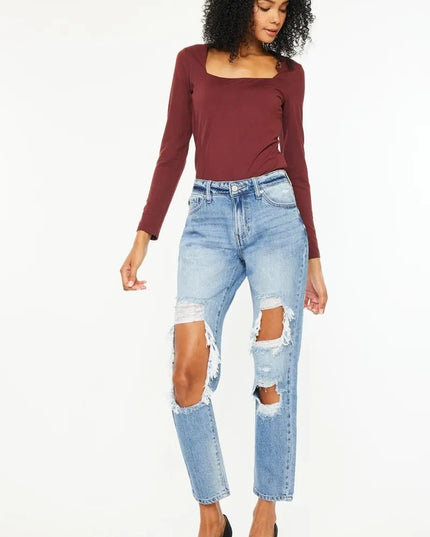 Kancan High Rise Distressed Boyfriend Jeans - THE AMERICAN BLUE