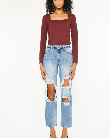 Kancan High Rise Distressed Boyfriend Jeans - THE AMERICAN BLUE
