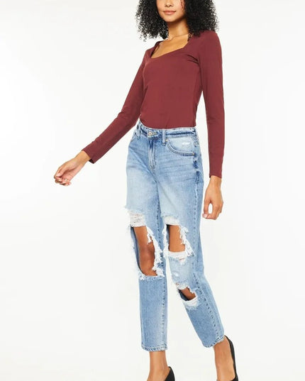 Kancan High Rise Distressed Boyfriend Jeans - THE AMERICAN BLUE