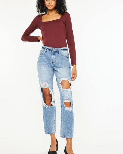 Kancan High Rise Distressed Boyfriend Jeans - THE AMERICAN BLUE