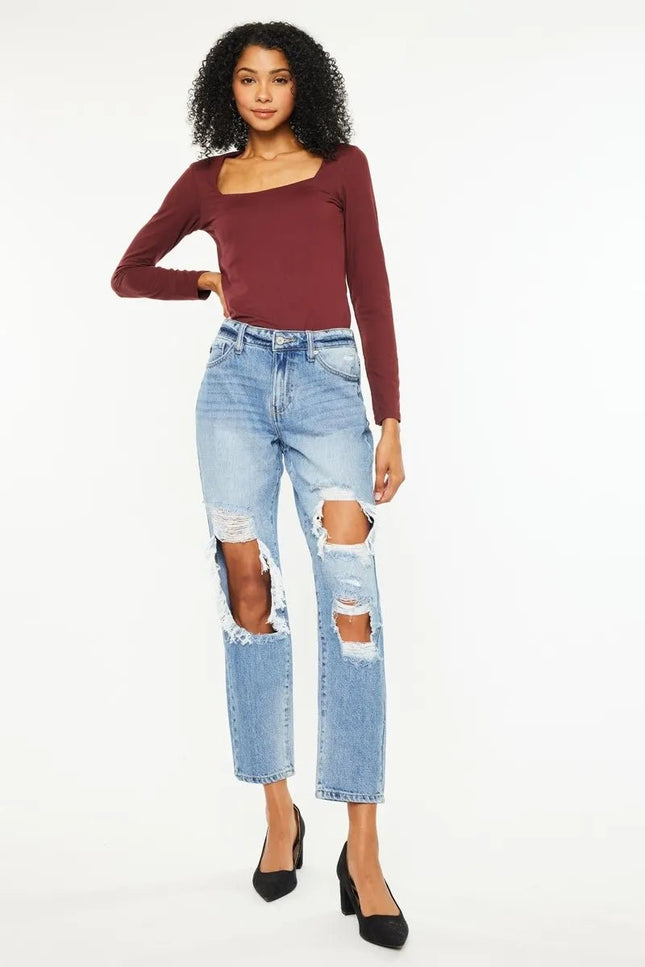 Kancan High Rise Distressed Boyfriend Jeans - THE AMERICAN BLUE