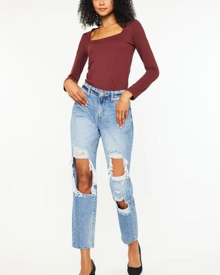 Kancan High Rise Distressed Boyfriend Jeans - THE AMERICAN BLUE