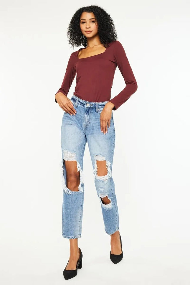 Kancan High Rise Distressed Boyfriend Jeans - THE AMERICAN BLUE