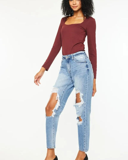 Kancan High Rise Distressed Boyfriend Jeans - THE AMERICAN BLUE