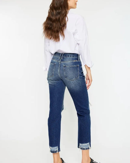 Kancan High Rise Distressed Mom Fit Jeans - THE AMERICAN BLUE