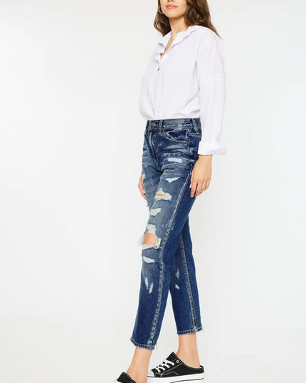 Kancan High Rise Distressed Mom Fit Jeans - THE AMERICAN BLUE