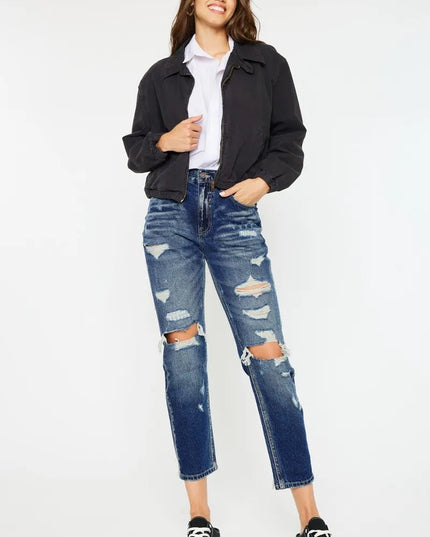 Kancan High Rise Distressed Mom Fit Jeans - THE AMERICAN BLUE