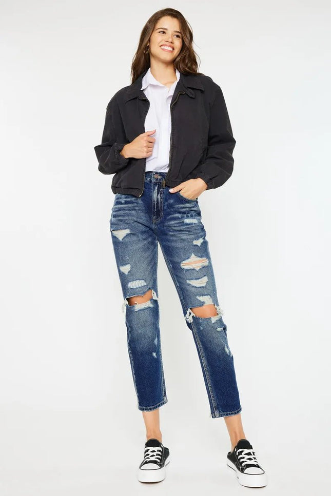 Kancan High Rise Distressed Mom Fit Jeans - THE AMERICAN BLUE
