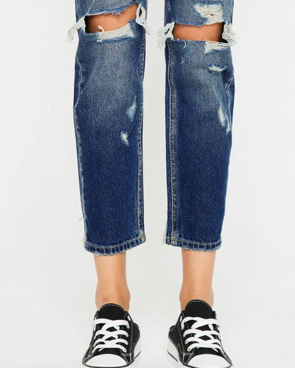 Kancan High Rise Distressed Mom Fit Jeans - THE AMERICAN BLUE