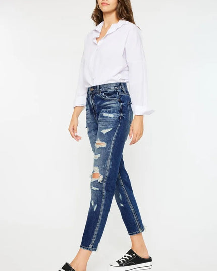 Kancan High Rise Distressed Mom Fit Jeans - THE AMERICAN BLUE