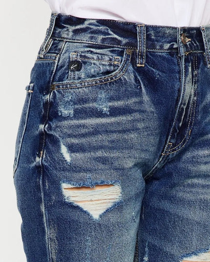 Kancan High Rise Distressed Mom Fit Jeans - THE AMERICAN BLUE