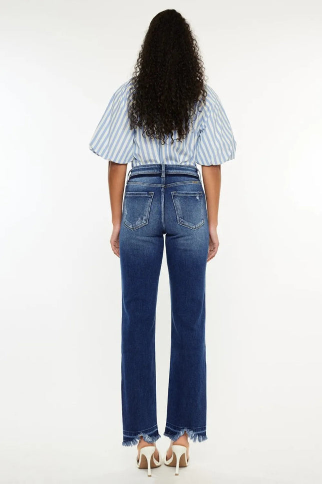 Kancan High Rise Distressed Slim Straight Jeans - THE AMERICAN BLUE