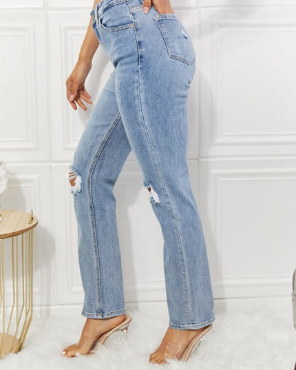 Kancan High Rise Distressed Slim Straight Jeans - THE AMERICAN BLUE