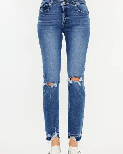 Kancan High Rise Distressed Slim Straight Jeans - THE AMERICAN BLUE