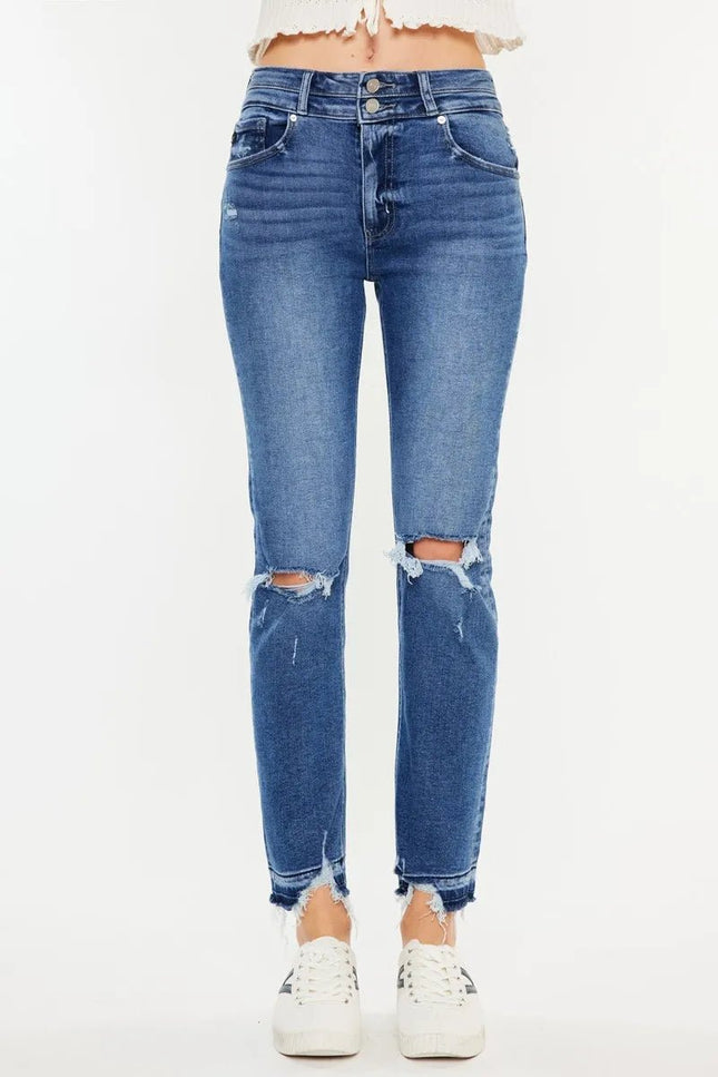 Kancan High Rise Distressed Slim Straight Jeans - THE AMERICAN BLUE