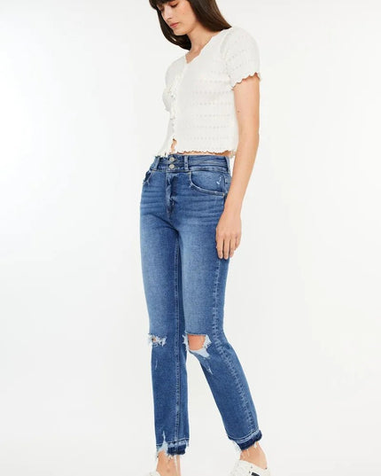 Kancan High Rise Distressed Slim Straight Jeans - THE AMERICAN BLUE