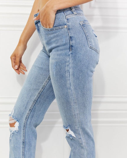 Kancan High Rise Distressed Slim Straight Jeans - THE AMERICAN BLUE