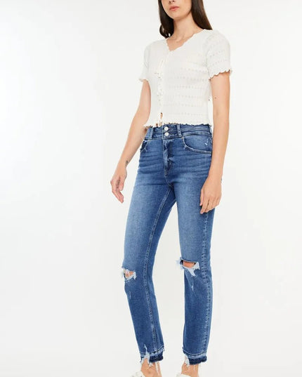 Kancan High Rise Distressed Slim Straight Jeans - THE AMERICAN BLUE