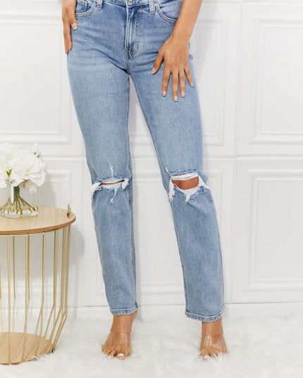 Kancan High Rise Distressed Slim Straight Jeans - THE AMERICAN BLUE