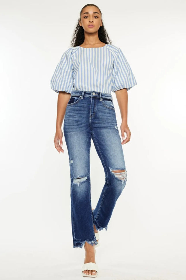 Kancan High Rise Distressed Slim Straight Jeans - THE AMERICAN BLUE