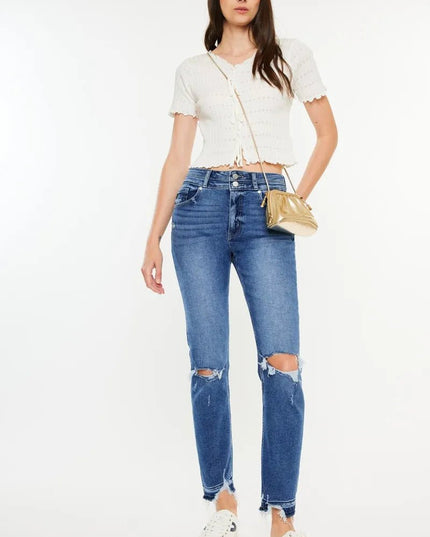 Kancan High Rise Distressed Slim Straight Jeans - THE AMERICAN BLUE