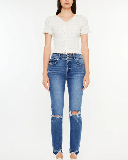 Kancan High Rise Distressed Slim Straight Jeans - THE AMERICAN BLUE