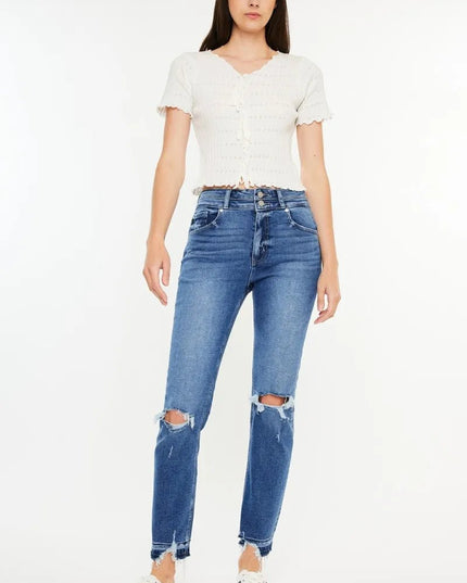 Kancan High Rise Distressed Slim Straight Jeans - THE AMERICAN BLUE