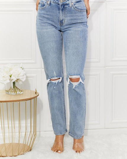 Kancan High Rise Distressed Slim Straight Jeans - THE AMERICAN BLUE