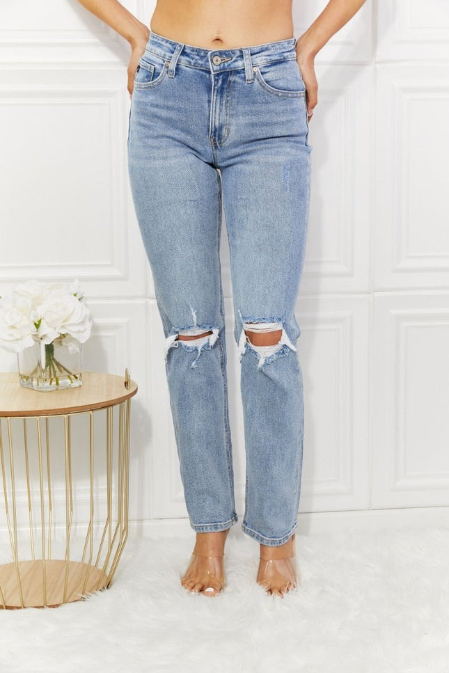 Kancan High Rise Distressed Slim Straight Jeans - THE AMERICAN BLUE