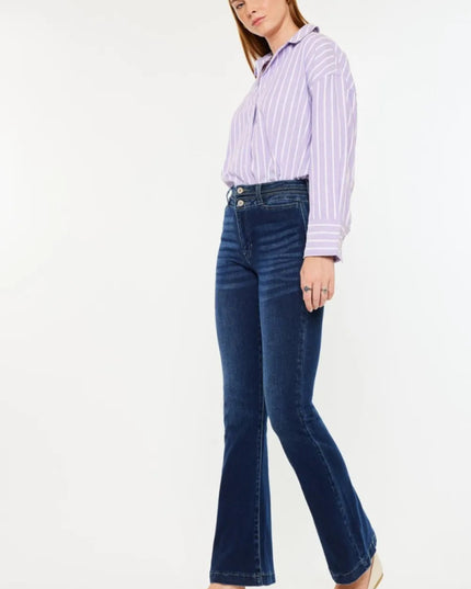 Kancan High Rise Double Waistband Flare Jeans - THE AMERICAN BLUE